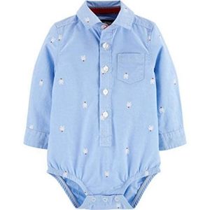 Oshkosh Blue Button Up Onesie with red+white desig